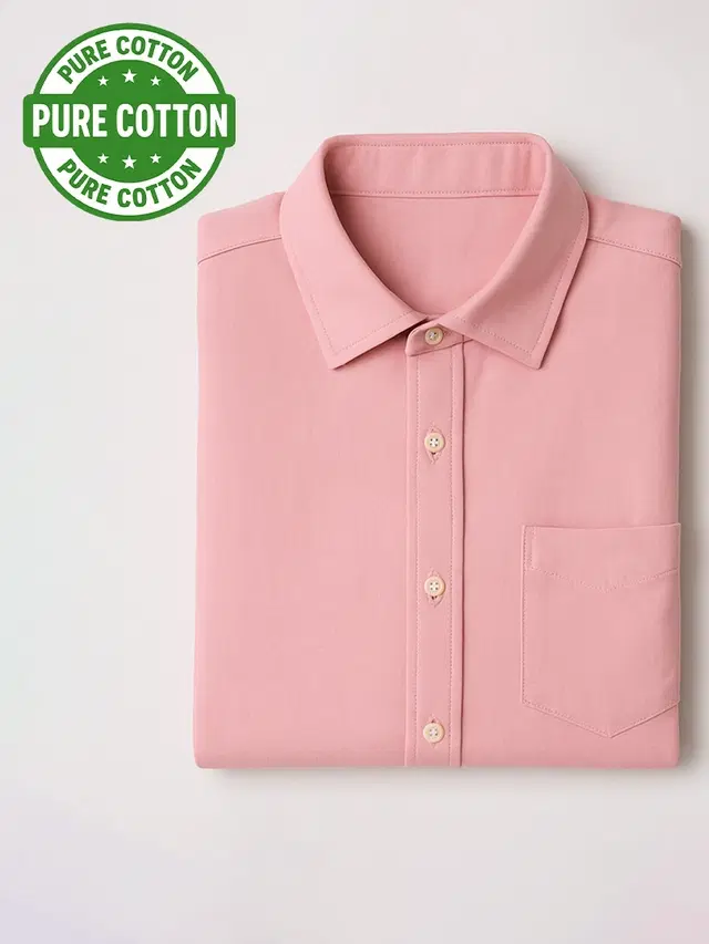 100% Cotton Full Sleeves Solid Shirt for Men, Pink (L)
