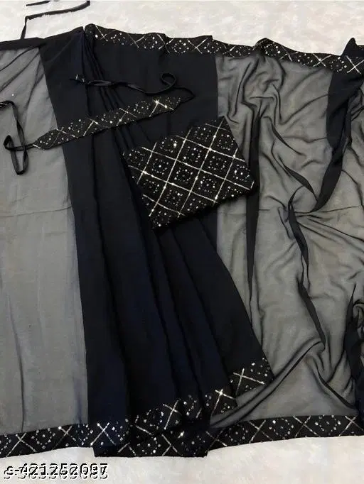 Georgette Saree for Women, Black (5.5 M)