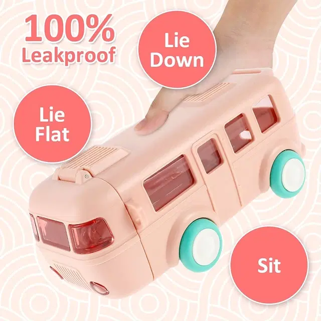 Plastic Bus Shape Sipper Bottle for Kids, Multicolor (1000 ml)