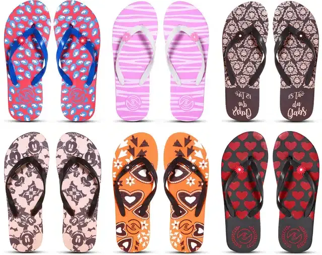 Flip Flops for Women, Pack of 6 (Multicolor, 6)