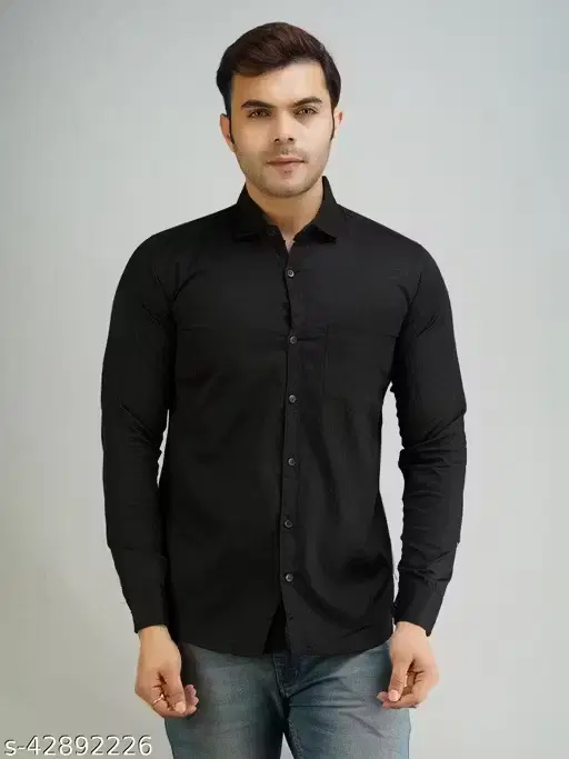Solid Formal Polycotton Shirt for Mens ,Black (XL)