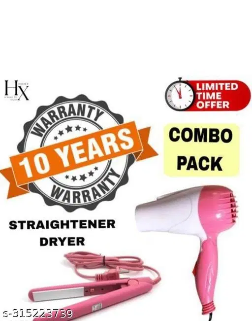 Mini Hair Straightner with Hair Dryer, Multicolor, Set of 2