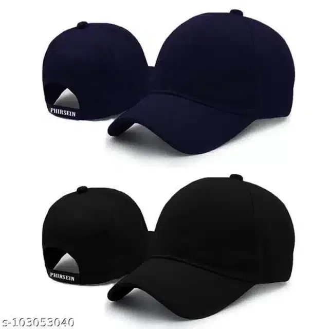 Cotton Cap for Men & Women, Pack of 2 (Black & Navy Blue)
