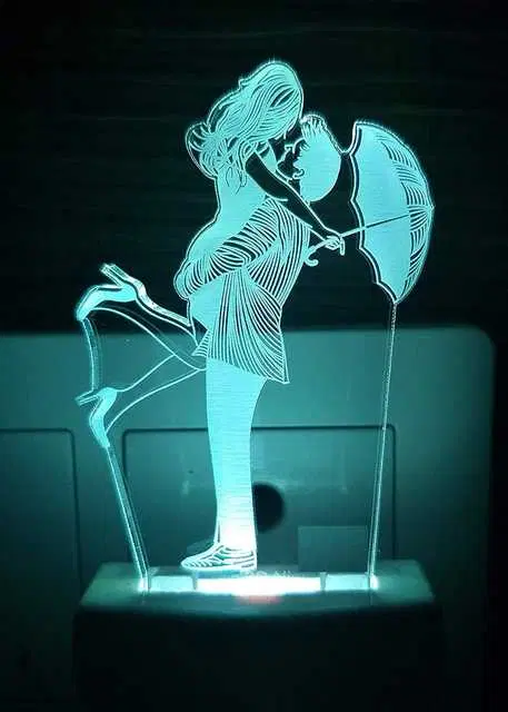 Unicept Romantic Love Couple with Umbrella Acrylic Colour Changing 3D Illusion LED 7 Color Changing Night Lamp, Multicolor, NE-1