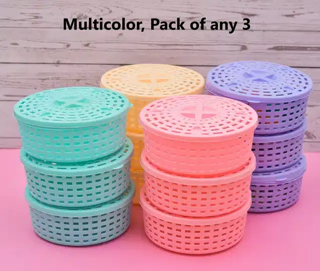 Kitchen Storage Basket with Lid, Pack of 3, Multicolor