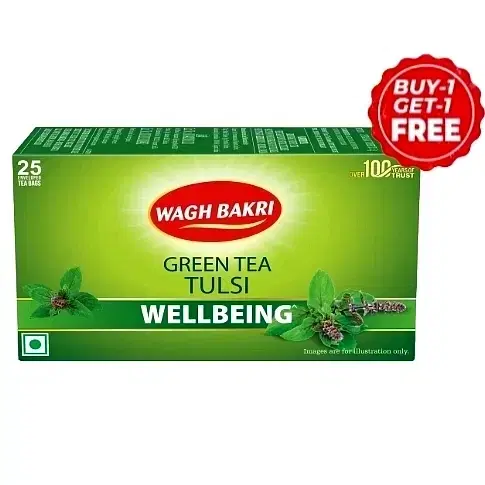 Wagh Bakri Green Tea (Tulsi) 25 Tea Bags (Buy 1 Get 1 Free) - Pack of 1