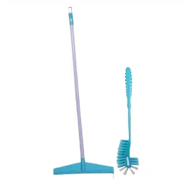 Shagun Floor Wiper with Toilet Brush [12", 2.5 ft Rod]