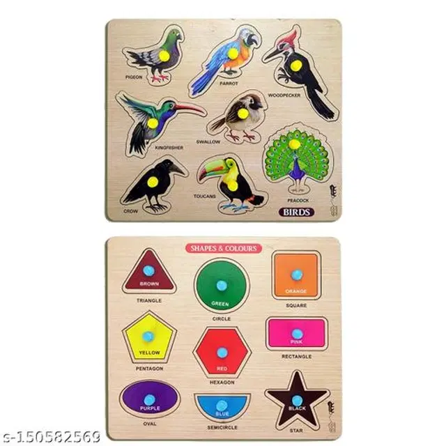 Wooden Puzzles for Kids, Multicolor, Pack of 2