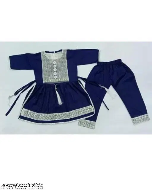 Rayon Kurta Set for Girls (Navy Blue, 0-6 Months)