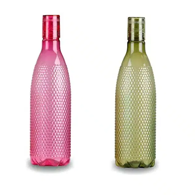 Airtight Plastic Water Bottle with Lid, Pink & Olive, 1000 ml, Pack of 2