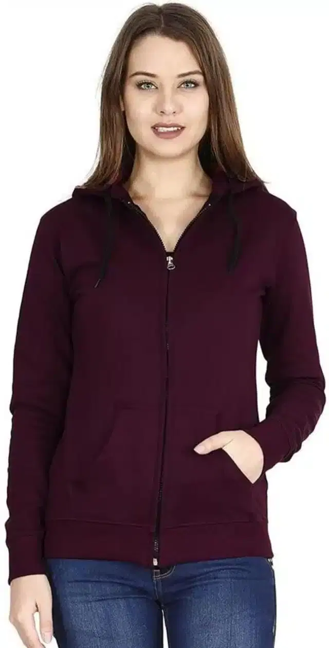 Fleece Hooded Sweatshirt for Women (Wine, S)