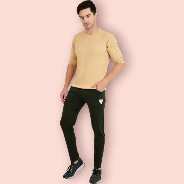 Lycra Nylon Logo Printed Track Pant for Men (Bottle Green, L)