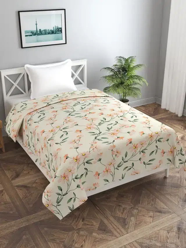 Printed Duvet Cover with Zipper, White, 60x90 Inches