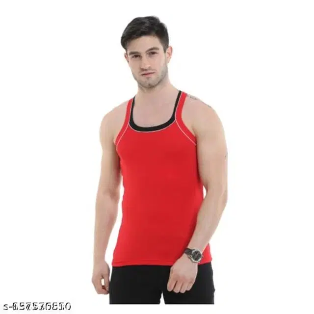 Cotton Vests for Men (Red, M)