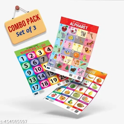 Bookford Publications My Small Chart – Alphabet, Numbers & Fruits | Set of 3 Educational Charts for Kids | Fun Learning Tools for Toddlers and Preschoolers