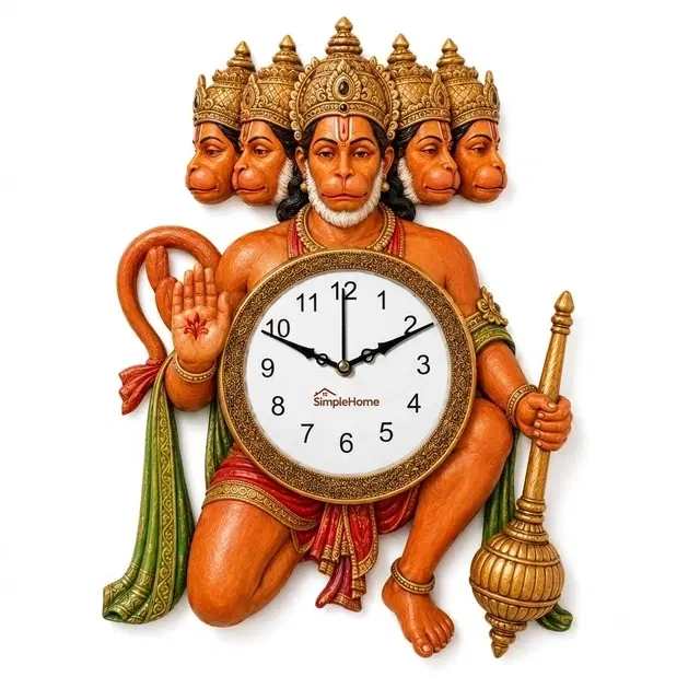 SimpleHome Mdf Panchmukhi Hanuman Wall Clock 13in