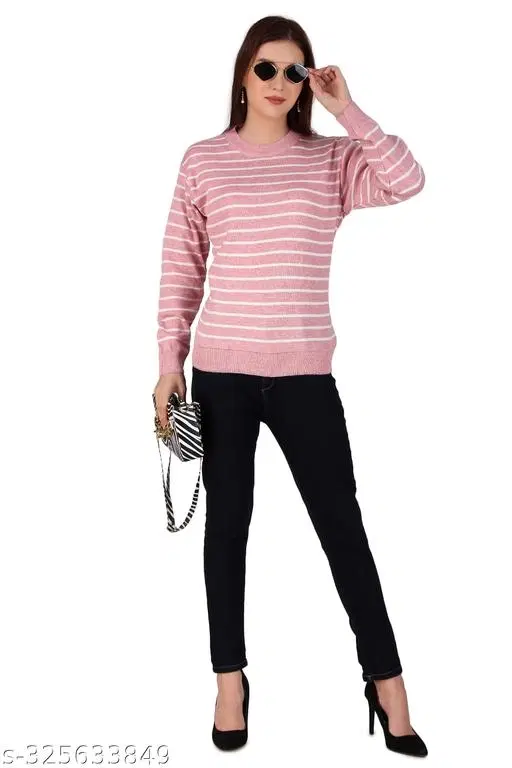 Acrylic Sweater for Women (Pink, M)