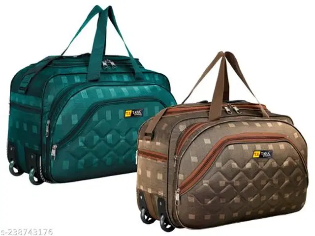 Polyester Duffel Bags, Brown & Turquoise, Pack of 2