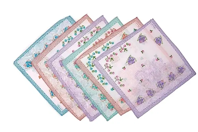 Cotton Printed Handkerchiefs for Women, Multicolor Pack of 6