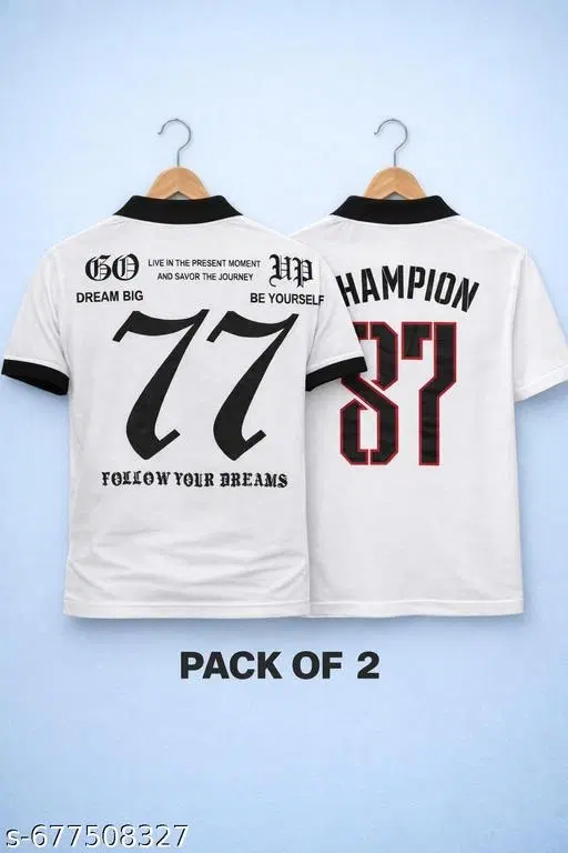 Cotton Blend Printed T-shirt for men, White (L) Pack of 2