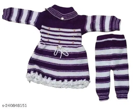 Acrylic Striped Clothing Set for Girls, Set of 1 (Purple & White, 0-3 Months)