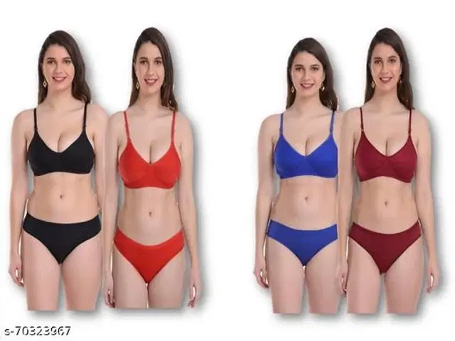 Cotton Blend Solid Lingerie Set for Women, Pack of 4 (Multicolor, 30A)