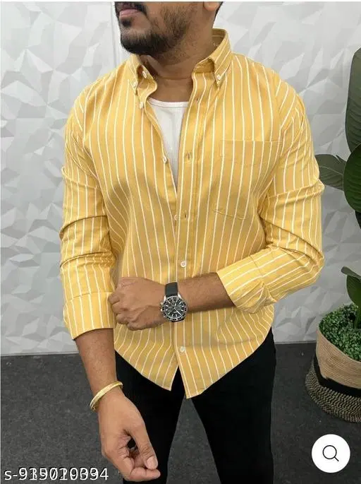 Cotton Shirt for Men (Yellow, M)