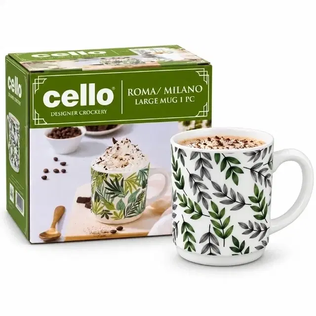 Cello Imperial Green Fall Premium Roma Mug, 300 ml | Pack Of 1 | Microwave & Dishwasher Safe | Chip-Resistant Opalware | For Tea, Coffee & Milk