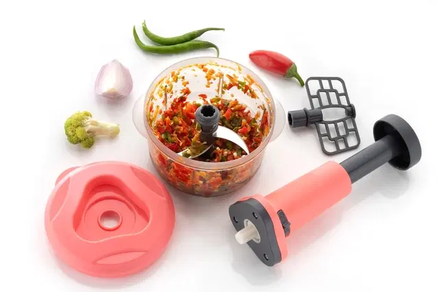 Plastic Manual Vegetables Chopper, Pink, 1100 ml