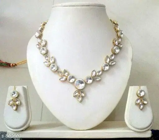 Modern Kundan Stone Work Necklace Set for Women & Girls, White