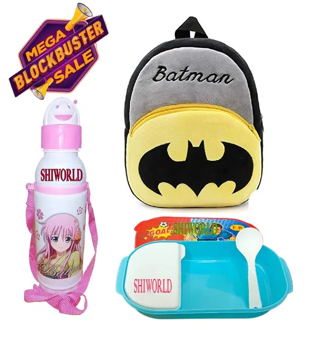 Kids Backpacks with Lunch Box & Water Bottle, Multicolor, Pack of 3