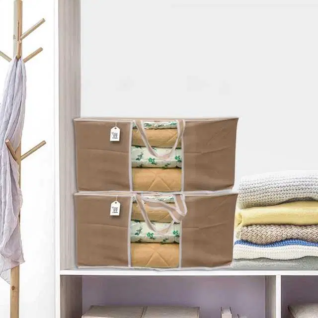 E-Retailer® Blanket Cover Bag With Transparent Window And Side Handle For Quilt & Clothes, Pack Of 1, Brown, 61X43X36 cm, ST122