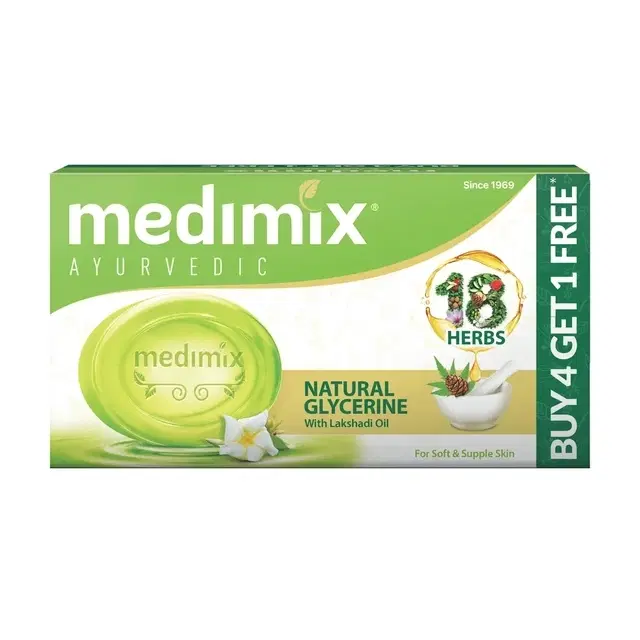 Medimix Ayurvedic Natural Glycerine Bathing Soap, 125 g (Buy 4 Get 1 Free)
