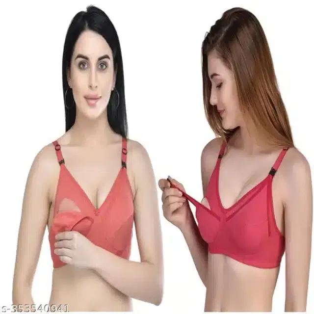 Polycotton Feeding Bra for Women, Pack of 2 (Assorted, XXL)