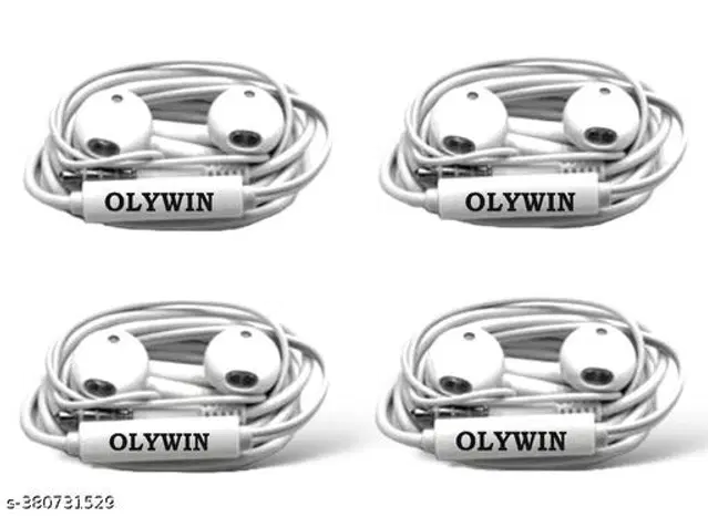 Premium 3.5 mm Jack Wired Earphones, White, Pack of 4