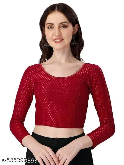 Lycra Ready Made Blouse for Women, Maroon (28)