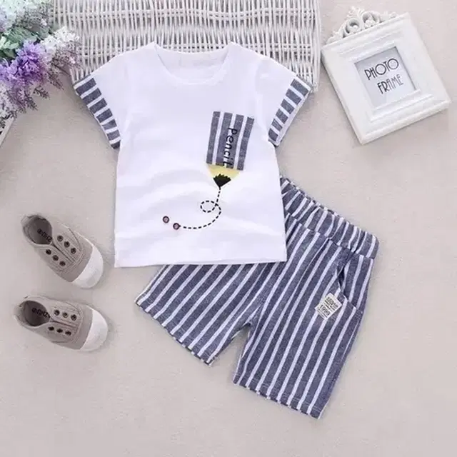 Cotton Blend Printed Clothing Set for Boys, White & Grey (3-4 Years)