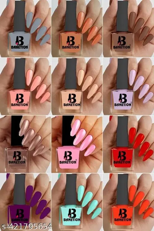 Banetion Matte Nail Polish, Multicolor, Pack of 12