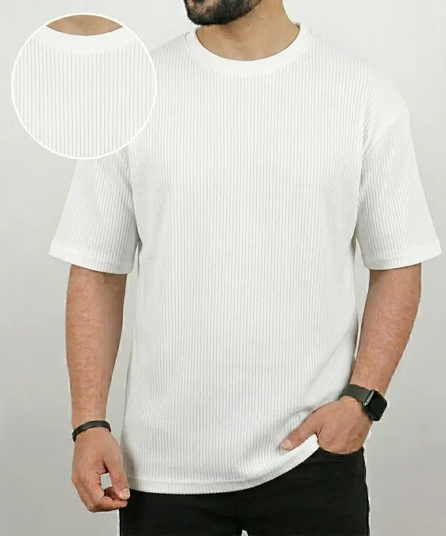 Polyester Round Neck T-shirt for Men, White (M)