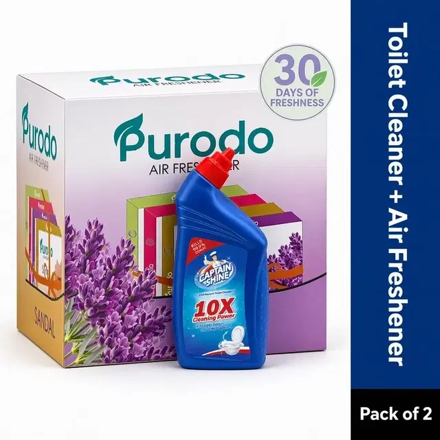 Captain Shine Toilet Cleaner 1 L + Purodo Air Freshner Blocks- Lavender, Jasmine, Sandal & Rose (Pack of 4)