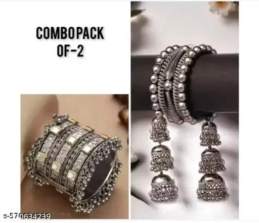 Combo pack of 2 silver oxidized cuff bracelet