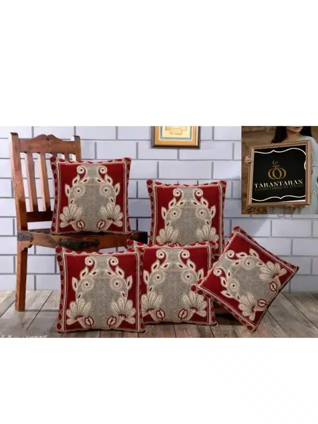 Premium Cotton Cushion Cover, 16x16 inch, Multicolor, Set of 5, A-25