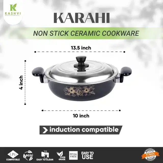 Iron Kadai with Stainless Steel Lid, Black, 3.5 L