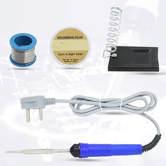 Atrocitus 4in1 Basic 25W Soldering Iron Kit with 5 Meter Soldering Wire, Soldering Flux, Stand 25 W Simple, Flat Tip