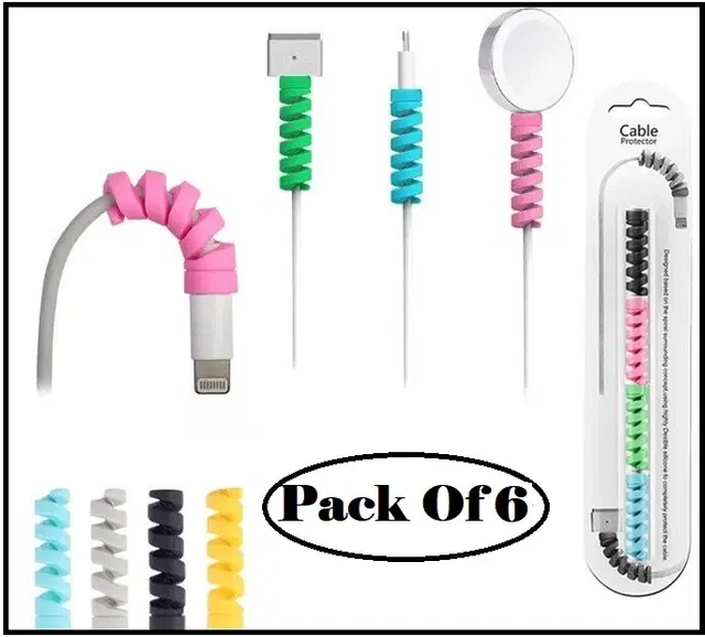Rubber Spiral 4 Pcs Mobile Cable Protectors, Multicolor, Set of 6