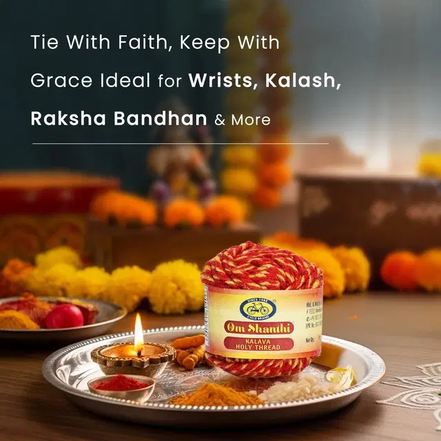 Om Shanthi Cotton Kalawa (Mauli) Holy Thread | From House of Cycle (Pack of 1)