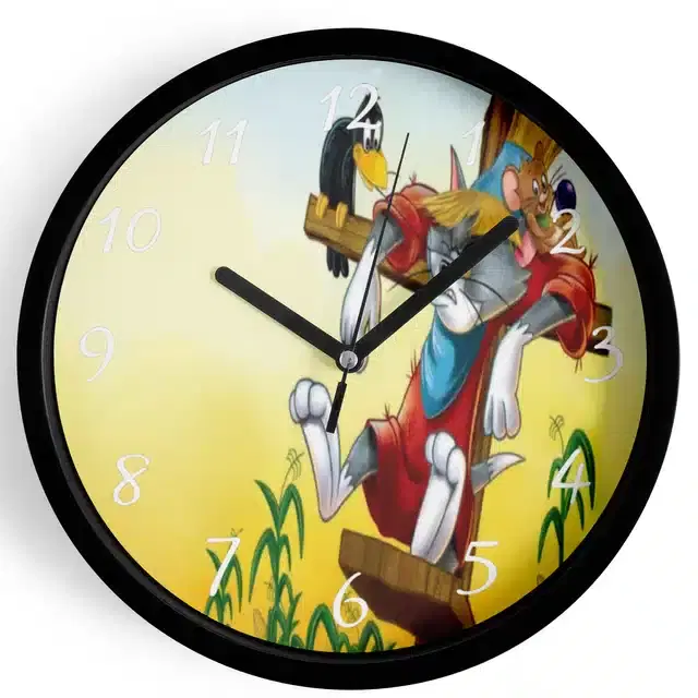 Analog Tom & Jerry Wall Clock for Home, Black, 7 Inches
