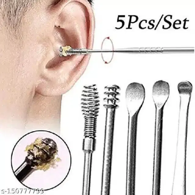 Stainless Steel Ear Cleaners, Silver, Set of 5