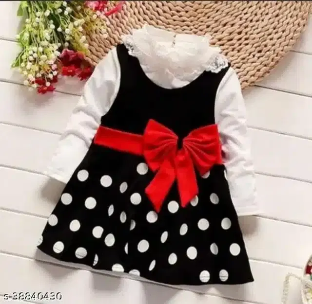 Acrylic Full Sleeves Dress for Girls (Black & White, 0-1 Years)