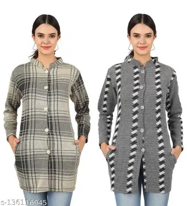 Woolen Cardigans for Women, Pack of 2 (Multicolor, L)